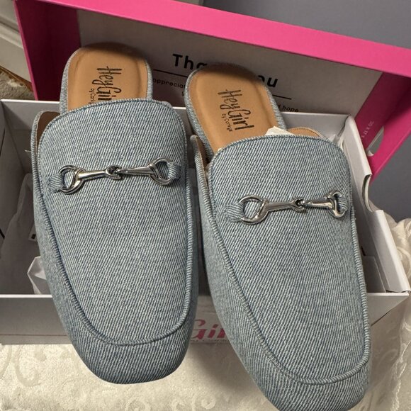Hey Girl by Corkys Blue Denim Charmer Mules EUC - Picture 3 of 7